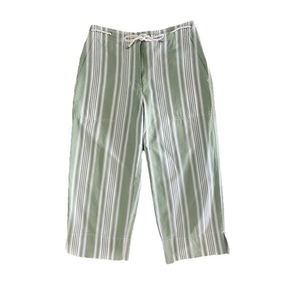 Lauren Ralph Lauren Wide Leg Crop Pants Women's Size 2P Green White Striped - Picture 2 of 7